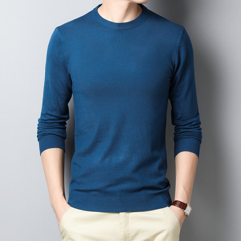 8-color Men's Round Neck Knitted Sweater Fashion Slim Fit Solid Color Spring Autumn Thin Casual Pullover Sweater Male Clothes - DreamWeaversStore