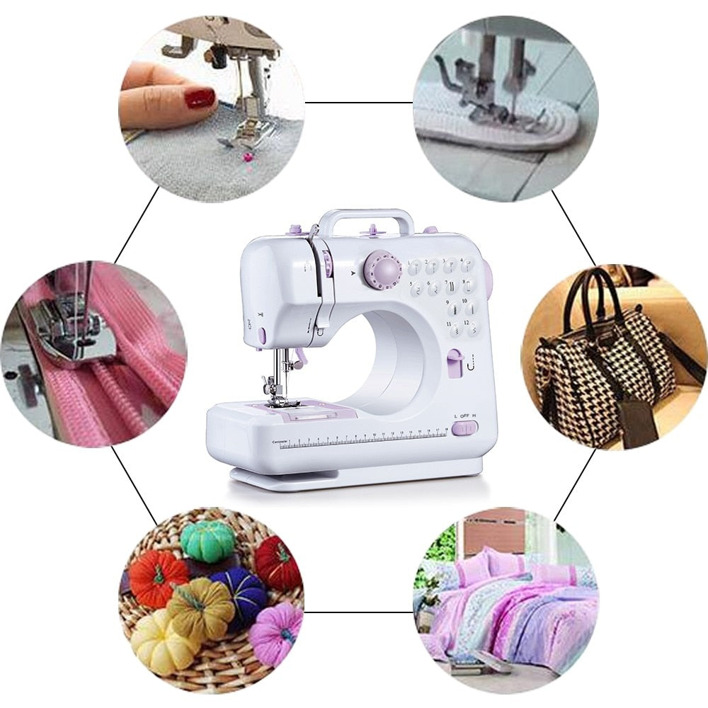 Fanghua Multifunction Mini Sewing Machine 505A 12 Stitches Replaceable + 11pc Presser Foot Power Supply LED Light Sewing classes - DreamWeaversStore