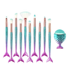 11pcs Mermaid Makeup Brushes Foundation Eyeliner Concealer Brushes Fish Tail Cosmetic brochas maquillaje Make up Brushes - DreamWeaversStore