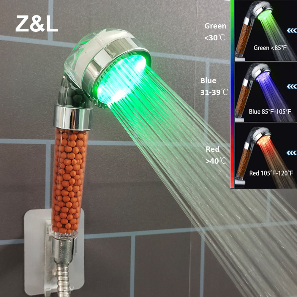 Bathroom 3/7 Colors Changes Led Shower Head High Pressure Water Saving Rainfall Negative Ion Filter Spa Shower Head - DreamWeaversStore