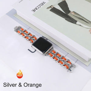 Strap For Apple Watch Series 7 41mm 45mm Chain Link Leather Bracelet For Apple Watch Band 42mm 44mm 40mm 38mm Watchband SE 6 5 4 - DreamWeaversStore