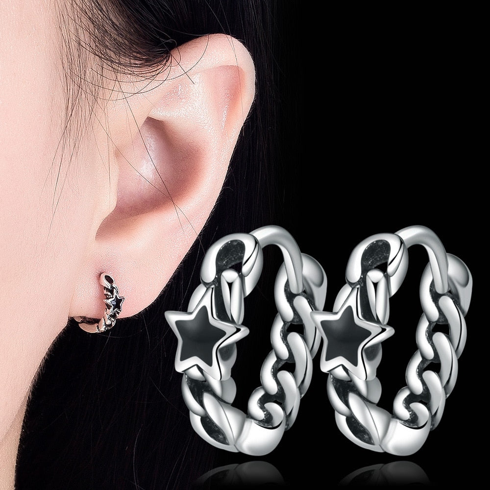 Vintage 925 Sterling Silver Earring Black Hollow Star Earrings For Women New Femme Jewelry 2021 - DreamWeaversStore