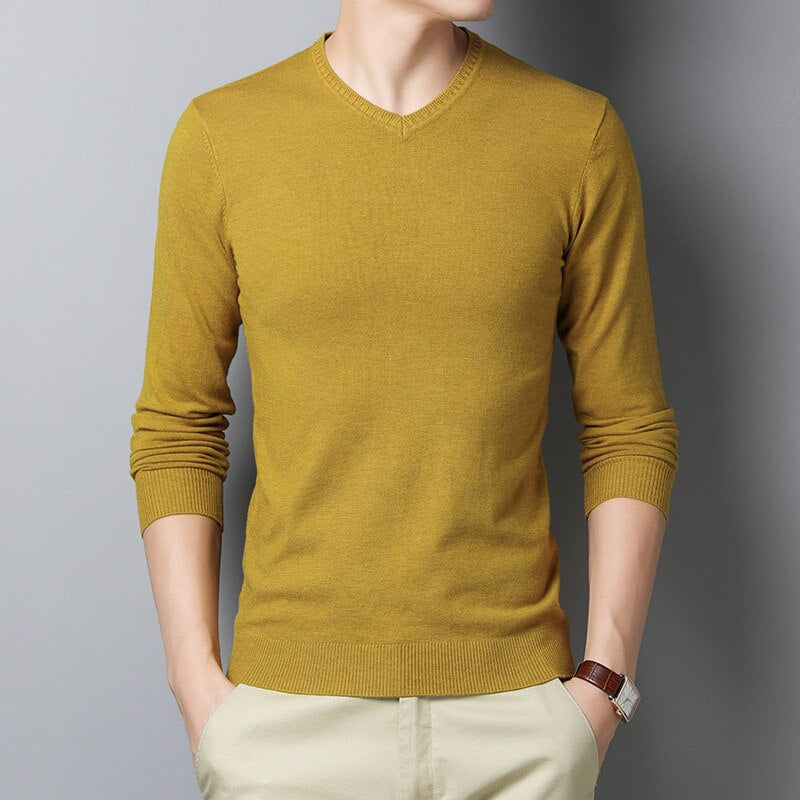 8-color Men's Round Neck Knitted Sweater Fashion Slim Fit Solid Color Spring Autumn Thin Casual Pullover Sweater Male Clothes - DreamWeaversStore