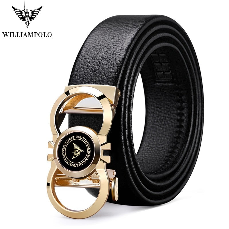 WILLIAMPOLO 2021 Full-grain leather Brand Belt Men Top Quality Genuine Luxury Leather Belts Strap Male Metal Automatic Buckle - DreamWeaversStore