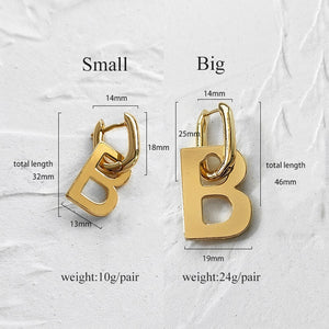 Peri'sBox 2 Sizes Thick Letter B Dangle Earrings for Women Bold Gold Color Geometrical Initial Hanging Earrings Celebrity Style - DreamWeaversStore