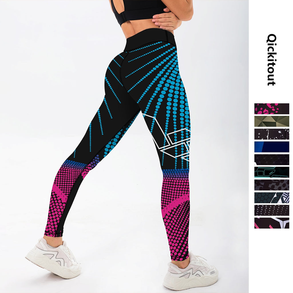 Qickitout 12%spandex Sexy High Waist Elasticity Women Digital Printed Leggings Push Up Strength Pants - DreamWeaversStore