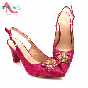 Fashionable African Shoes and Bag Set Italian Women  Fuchsia Color Nigerian Shoes with Matching Bags for Royal Wedding Party - DreamWeaversStore