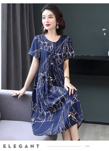 Summer Retro Print Women short Sleeve cotton plus size Dress Ladies Large Size Holiday Beach Vestidos - DreamWeaversStore