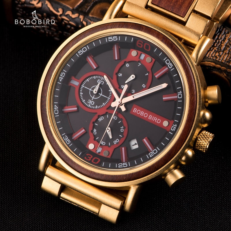 Relogio Masculino BOBO BIRD Wooden Watch Men Top Brand Luxury Stylish Chronograph Military Watches in Wooden Box reloj hombre - DreamWeaversStore