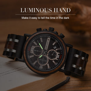 Relogio Masculino BOBO BIRD Wooden Watch Men Top Brand Luxury Stylish Chronograph Military Watches in Wooden Box reloj hombre - DreamWeaversStore