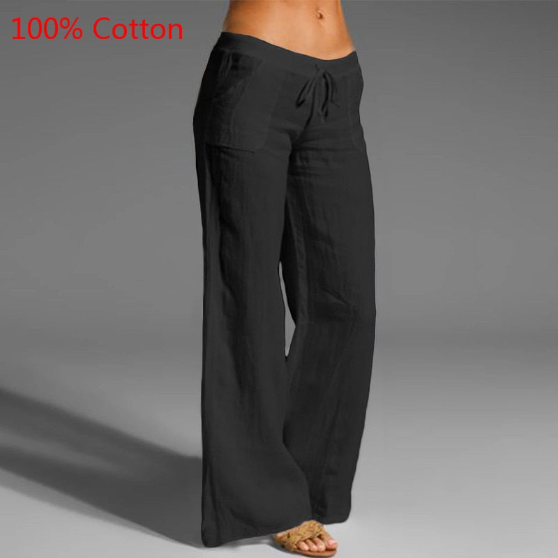 2021 Celmia Oversized Women Vintage Wide Leg Pants Autumn Linen Palazzo Fashion Long Trouser Casual Elastic Waist Solid Pantalon - DreamWeaversStore