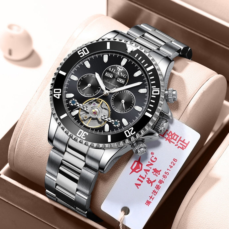 2021 Ailang Brand automatic winding mechanical Tourbillon men mechanical wristwatches waterproof fashion Luminous watch for men - DreamWeaversStore