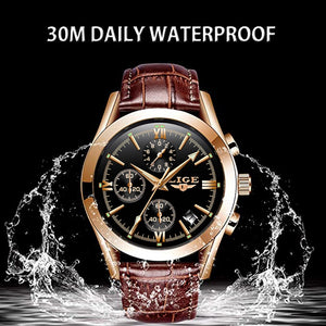 2022 LIGE New Fashion Mens Watches Top Brand Luxury Military Quartz Watch Premium Leather Waterproof Sport Chronograph Watch Men - DreamWeaversStore