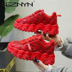 NEW Brand Autumn Chunky Sneakers Wedges Shoes for Women Bling Red Womens Shoes Platform Comfortable Sneaker Thick Sole Dad Shoes - DreamWeaversStore