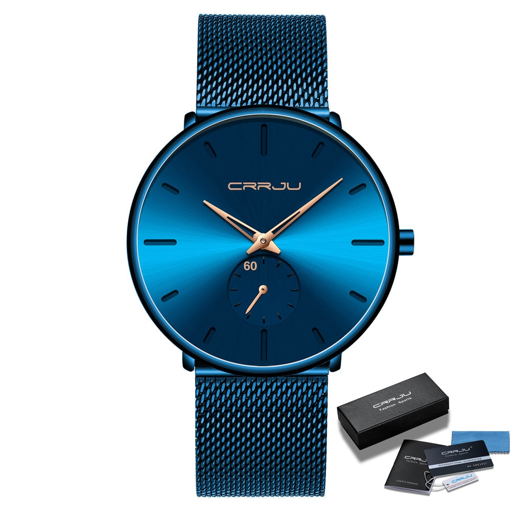 CRRJU Fashion Blue Men Watch Top Luxury Brand Minimalist Ultra-thin Quartz Watch Casual Waterproof Clock Relogio Masculino - DreamWeaversStore