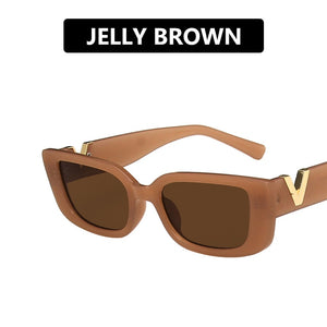 Retro Cat eyt Frame Sunglasses Women 2021 Luxury V Sun Glasses Men Fashion Rectangle Jelly Sunglasses with Metal Hinges UV400 - DreamWeaversStore