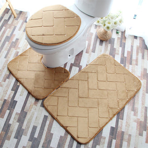 3 Pieces Set Flannel Floor Mat Door Mat Bathroom Carpet Waterproof Bathroom Carpets Toilet Seat Cover Floor Mat Bathroom Decor - DreamWeaversStore