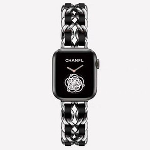 Strap For Apple Watch Series 7 41mm 45mm Chain Link Leather Bracelet For Apple Watch Band 42mm 44mm 40mm 38mm Watchband SE 6 5 4 - DreamWeaversStore