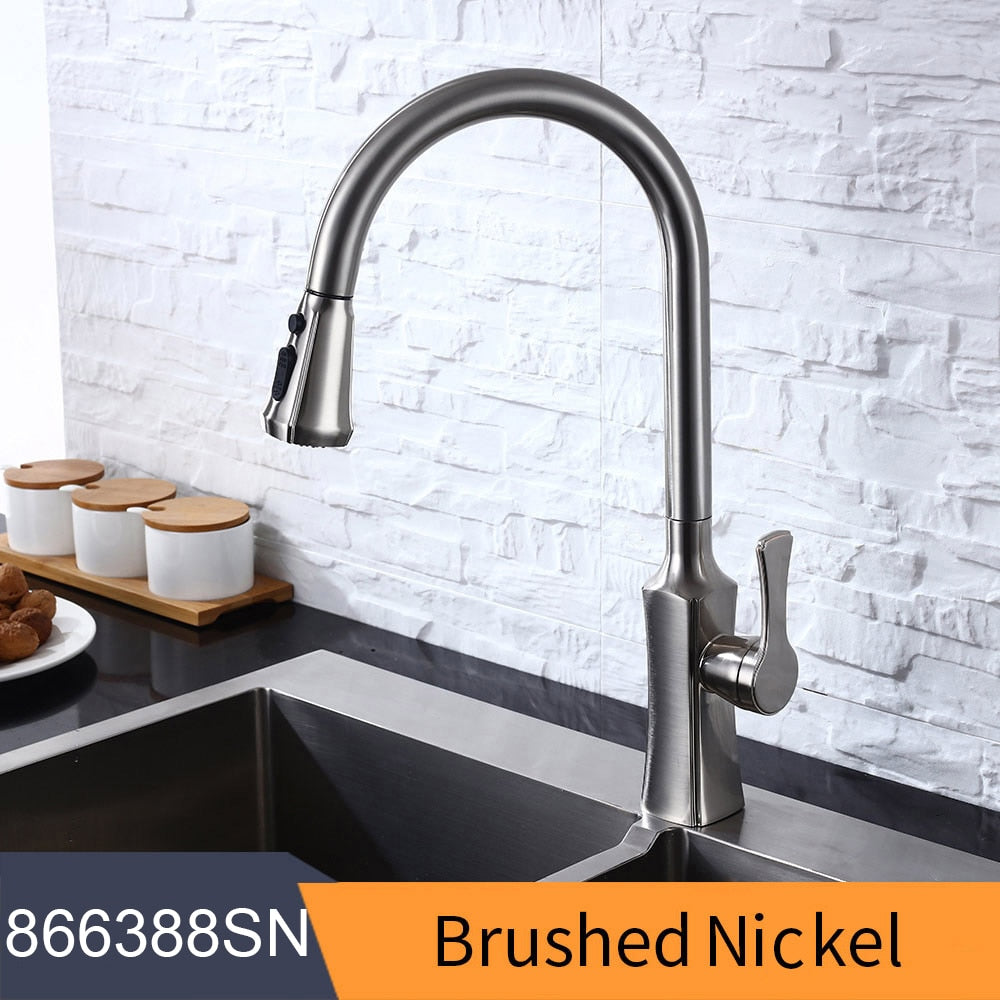 Kitchen Faucets Square Black Single Handle Pull Out Kitchen Tap Single Hole Swivel 360 Degree Rotation Water Mixer Tap 866399R - DreamWeaversStore