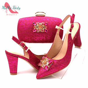 Fashionable African Shoes and Bag Set Italian Women  Fuchsia Color Nigerian Shoes with Matching Bags for Royal Wedding Party - DreamWeaversStore