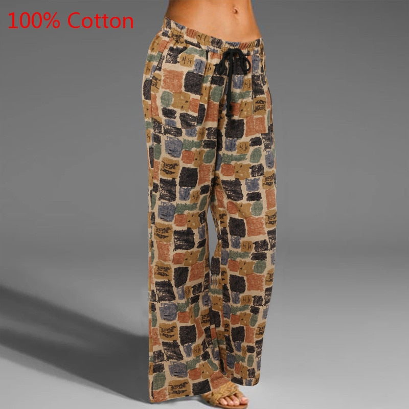 2021 Celmia Oversized Women Vintage Wide Leg Pants Autumn Linen Palazzo Fashion Long Trouser Casual Elastic Waist Solid Pantalon - DreamWeaversStore