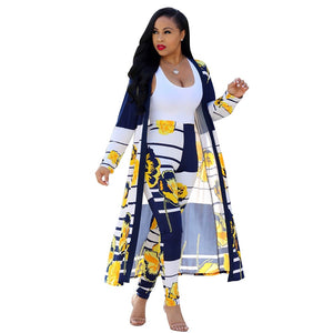 2 Piece Outfits for Women Printed Long Sleeves Coat and Full Length Pants Plus Size Two Piece Set - DreamWeaversStore