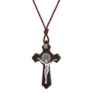 Religious INRI Crucifix Necklace for Men Women's Catholic Small Wooden Cross Necklace Pendant Jewelry Rope Chains Collier 60CM - DreamWeaversStore