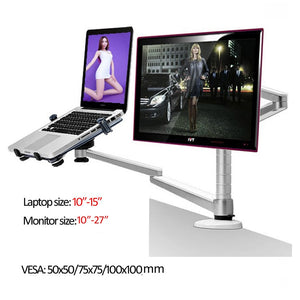 OA-7X Multimedia Desktop Dual Arm 27inch LCD Monior Holder+ Laptop Holder Stand Table Full Motion Dual Monitor Mount Arm Stand - DreamWeaversStore