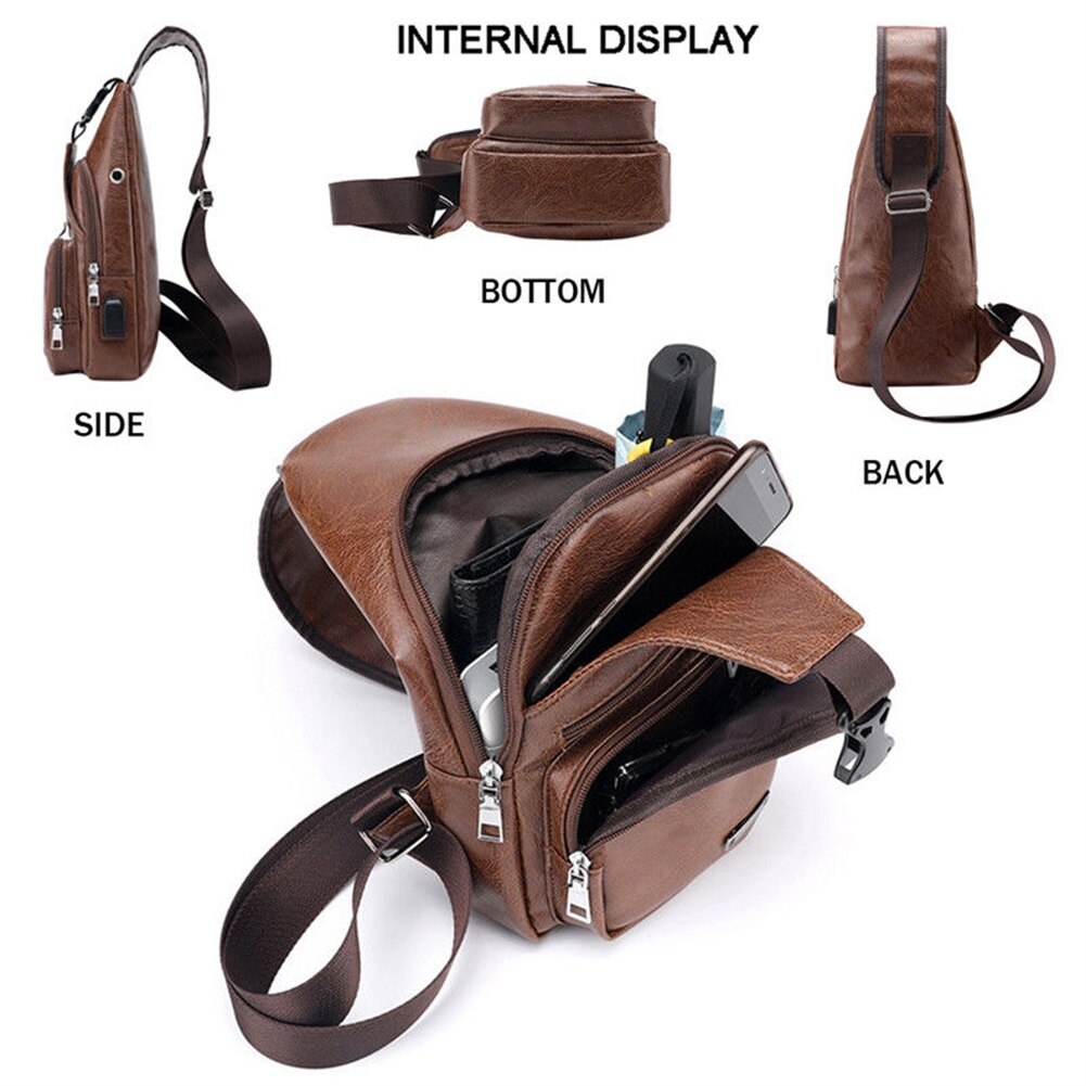 New fashion Men's Leather Sling Bag Chest Shoulder Messenger Bag Locomotive Shoulder Bag Men's Briefcase Hot Sale - DreamWeaversStore