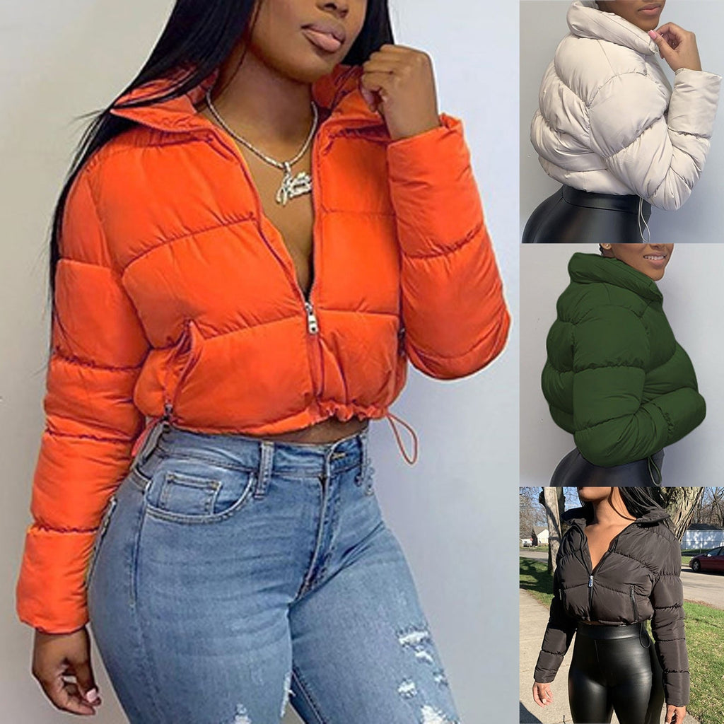 2021 New Fashion Women Short Bread Down Winter Warm Solid Jacket Stand Up Collar Cardigan Down Jacket Outerwear Padded Coat - DreamWeaversStore