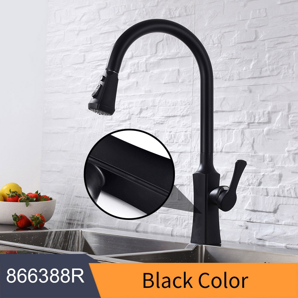 Kitchen Faucets Square Black Single Handle Pull Out Kitchen Tap Single Hole Swivel 360 Degree Rotation Water Mixer Tap 866399R - DreamWeaversStore