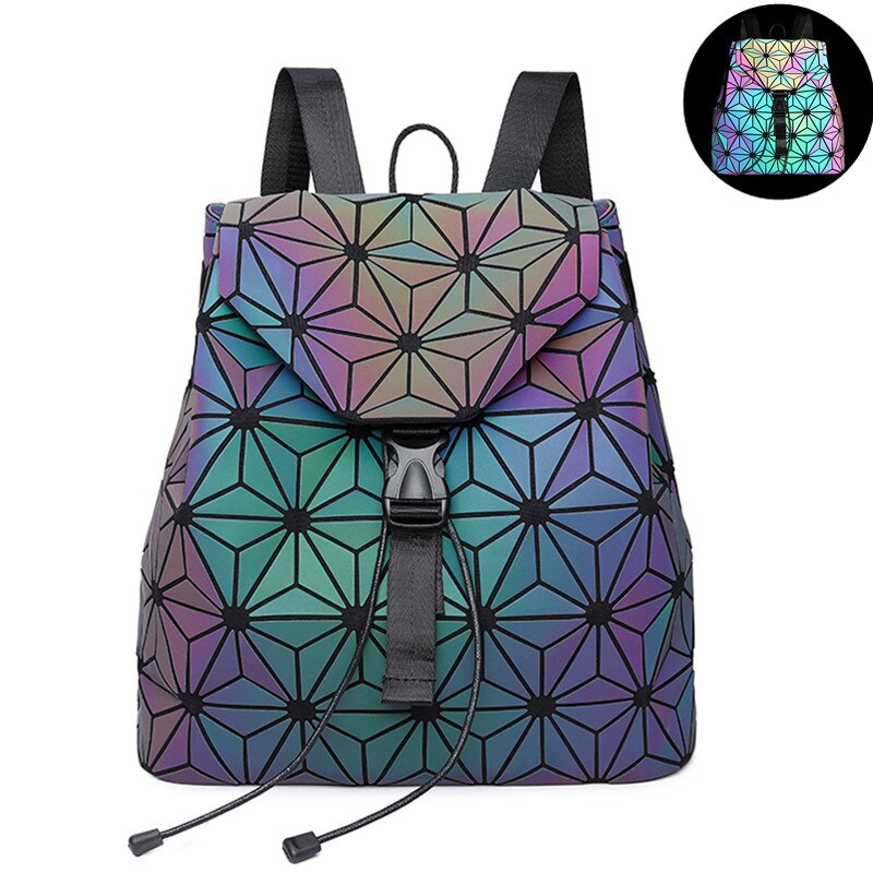 2021 new female backpack boy girl student School bag holographic laser geometry travel bag Designer Bagpack woman's backpack - DreamWeaversStore