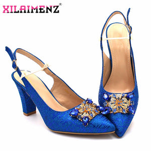 Classics African Women Royal Wedding Party Shoes and Bag to Match with Shinning Crystal in Royal Blue Color Italian Style Set - DreamWeaversStore