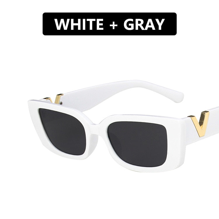 Retro Cat eyt Frame Sunglasses Women 2021 Luxury V Sun Glasses Men Fashion Rectangle Jelly Sunglasses with Metal Hinges UV400 - DreamWeaversStore