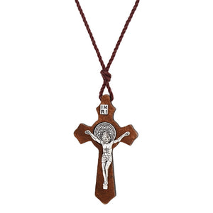 Religious INRI Crucifix Necklace for Men Women's Catholic Small Wooden Cross Necklace Pendant Jewelry Rope Chains Collier 60CM - DreamWeaversStore