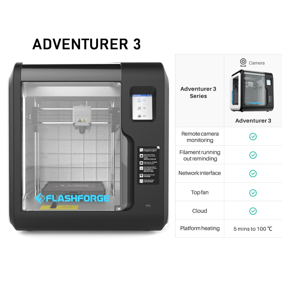 Flashforge 3D Printer Adventurer 3 DIY Kit Auto-leveling WIFI Out of Box Built-in Camera Automatic Leveling 3D Cloud Printing - DreamWeaversStore