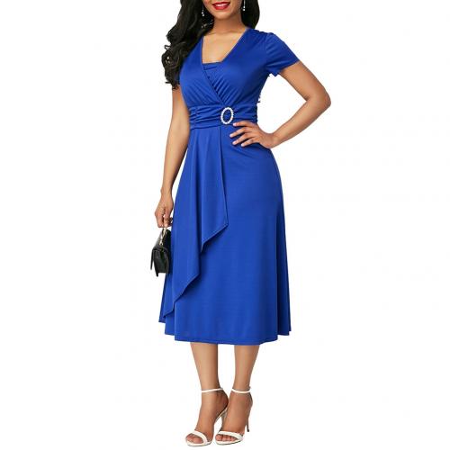 HOT SALE New Arrival Fashion Plus Size Dress Women Short Sleeve Asymmetric Hem Waist Tight Large Swing Midi Evening Party Dress - DreamWeaversStore