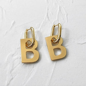 Peri'sBox 2 Sizes Thick Letter B Dangle Earrings for Women Bold Gold Color Geometrical Initial Hanging Earrings Celebrity Style - DreamWeaversStore