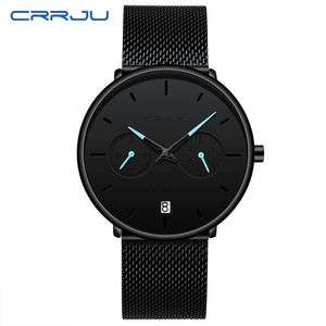 Mens Watches CRRJU Full Steel Casual Waterproof Watch for Man Sport Quartz Watch Men&#39;s Dress Calendar Watch Relogio Masculino - DreamWeaversStore