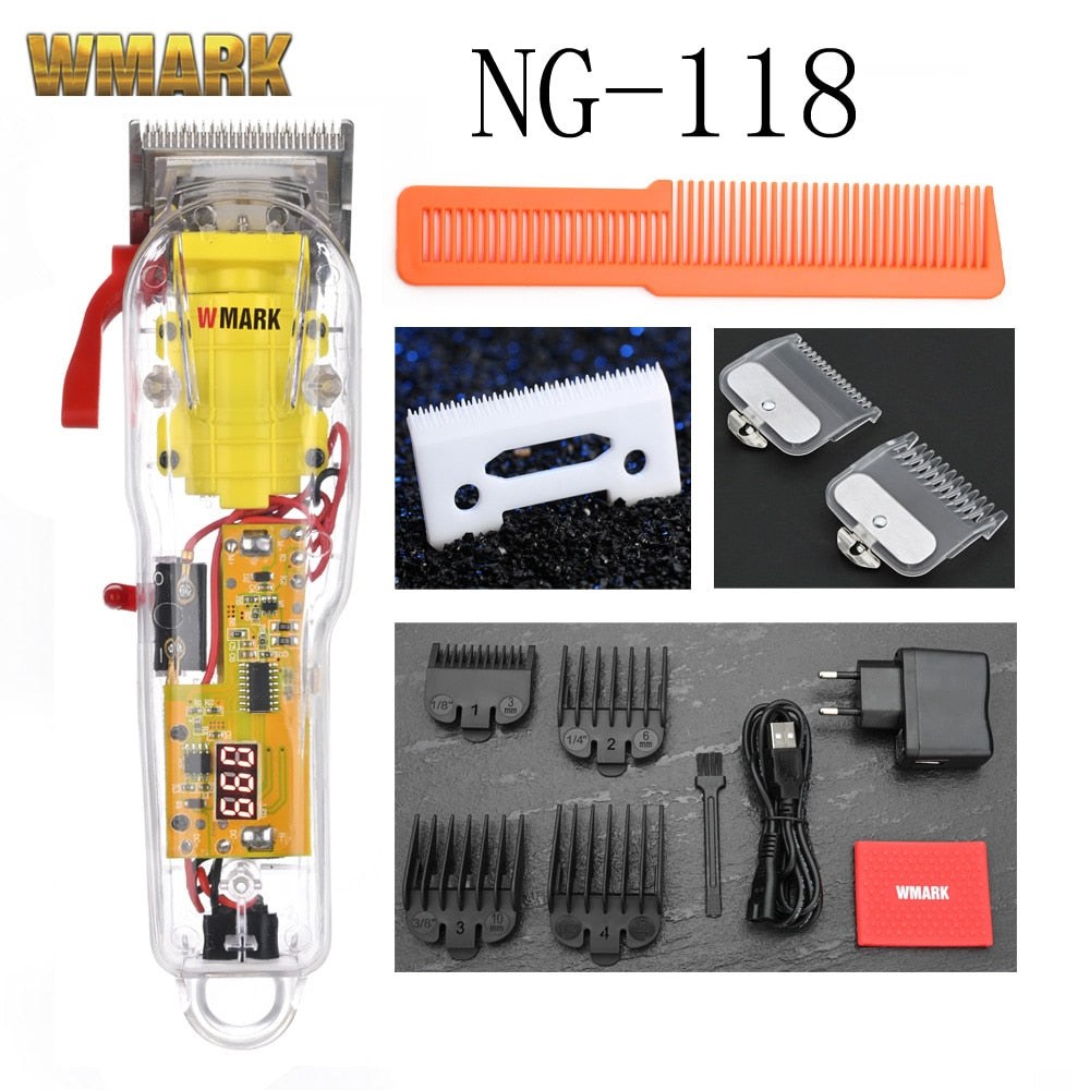 2021 WMARK New Model NG-108 Rechargeable Hair Cutting Machine Hair Clippers Trimmer Transparent Cover White Or Red Base 7300rpm - DreamWeaversStore