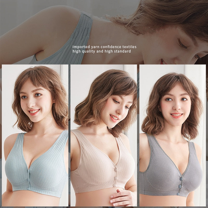 Cotton Nursing Bra Breathable Breastfeeding Bras for Women Maternity Bra Plus Big Size Easy Feeding Bra Wire Free - DreamWeaversStore