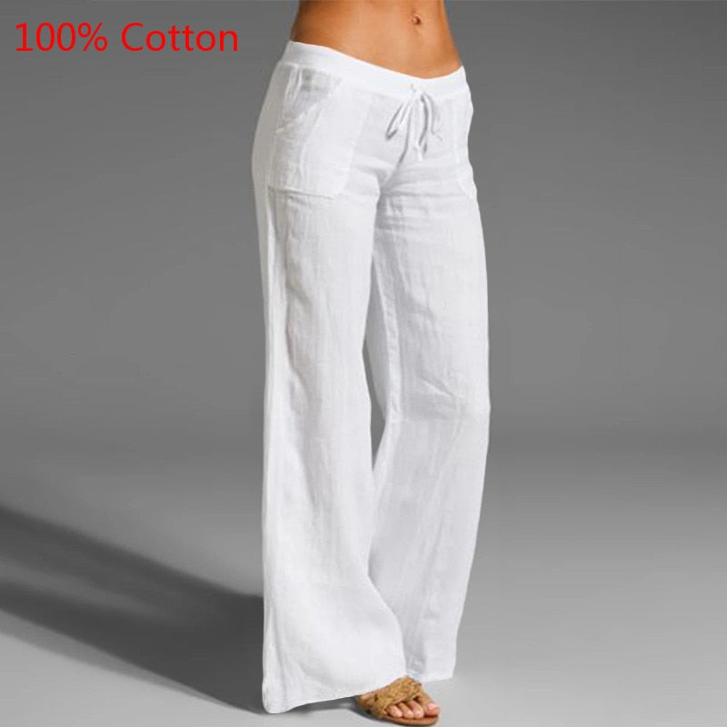 2021 Celmia Oversized Women Vintage Wide Leg Pants Autumn Linen Palazzo Fashion Long Trouser Casual Elastic Waist Solid Pantalon - DreamWeaversStore