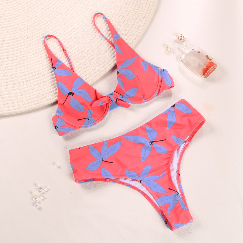 Zrtak Ruffle Bikini Floral Print Swimsuit Biquinis Feminino Bow Swimwear Lace Bikini Set Bathing Suit Women Bikins Hollow Out - DreamWeaversStore