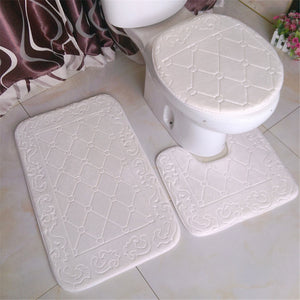 3 Pieces Set Flannel Floor Mat Door Mat Bathroom Carpet Waterproof Bathroom Carpets Toilet Seat Cover Floor Mat Bathroom Decor - DreamWeaversStore