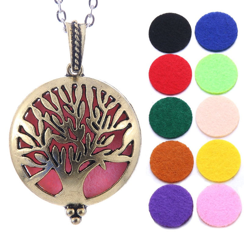 Aromatherapy Jewelry Locket Necklace Tree of Life Necklace Essential Oil Diffuser Perfume Aroma Diffuser Necklace Christmas Gift - DreamWeaversStore