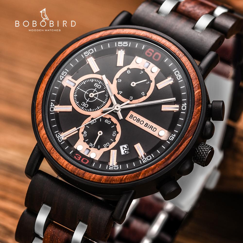 Relogio Masculino BOBO BIRD Wooden Watch Men Top Brand Luxury Stylish Chronograph Military Watches in Wooden Box reloj hombre - DreamWeaversStore