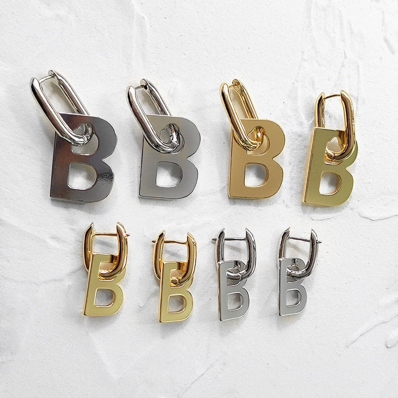 Peri'sBox 2 Sizes Thick Letter B Dangle Earrings for Women Bold Gold Color Geometrical Initial Hanging Earrings Celebrity Style - DreamWeaversStore