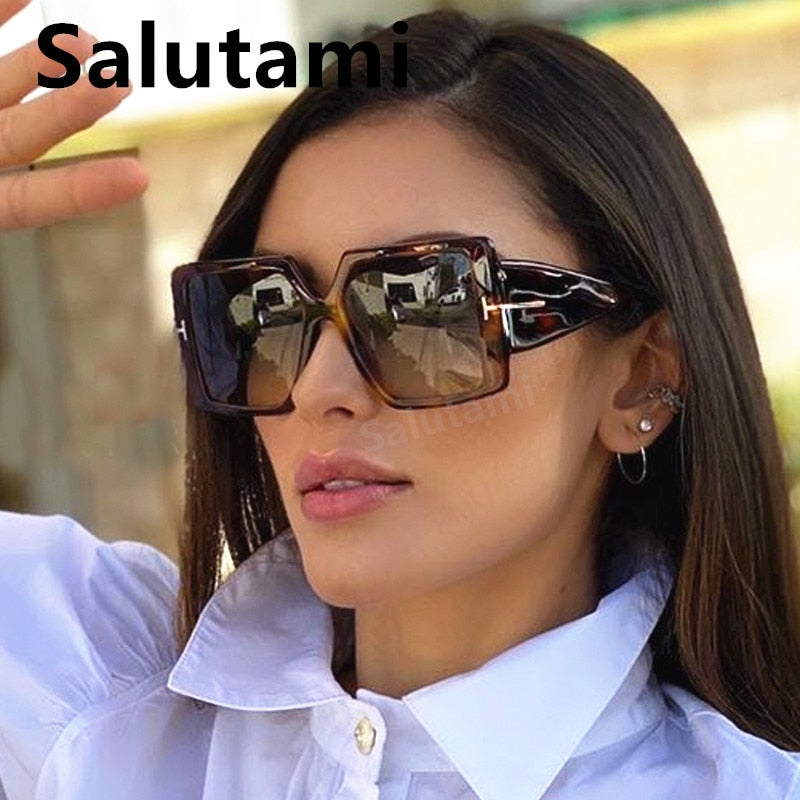 Vintage Black Leopard Square Sunglasses For Women Luxury Brand Sun Glasses Female Eleganr Gradient Wide Leg Eyewear Men Shades - DreamWeaversStore