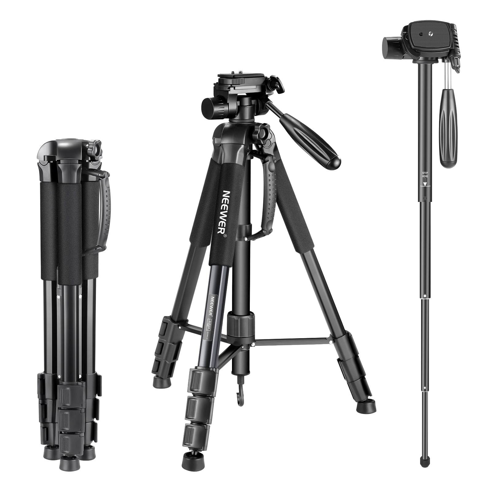 Neewer Camera Tripod Monopod Aluminum Alloy with 3-Way Swivel Pan Head Carrying Bag for Sony/Canon Portable 70 inches/177 cm - DreamWeaversStore