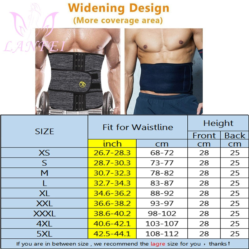 LANFEI Hot Waist Trainer Neoprene Men Body Shaper Tummy Control Belt Sauna Slimming Strap Fitness Sweat Shapewear for Fat Burner - DreamWeaversStore